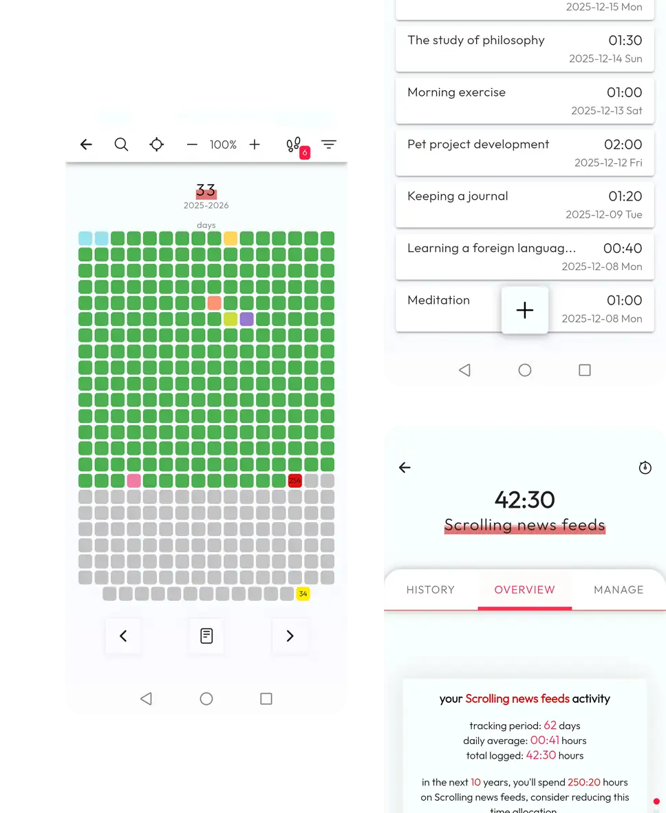 Leftover Calculator and Life Expectancy views in the Wastime mobile app